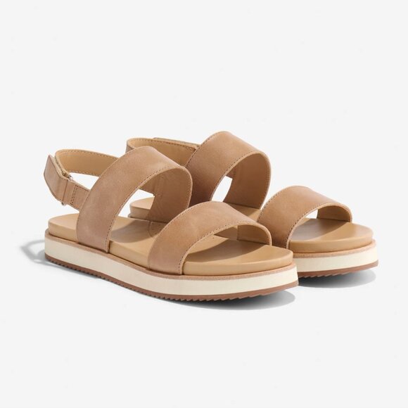 Nisolo Women's Leather Go-To Flatform Sandal 2.0 in Almond/Cream, size 9.5 - Picture 1 of 13
